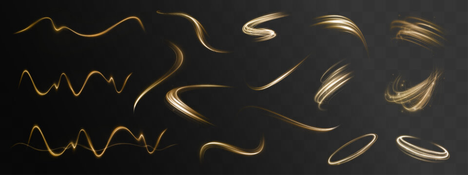 Golden spiral light trail with twirl and swirl effects in a glowing circular motion. Dynamic neon design with sparkles, glistering shine, and magical energy. Perfect for luxurious abstract visuals