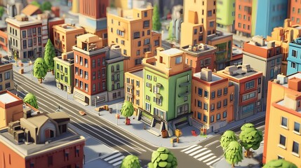 Fototapeta premium Colorful Cityscape: A vibrant urban landscape featuring an array of multi-colored buildings and architectural styles, creating a sense of liveliness.