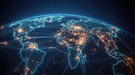 A global map with glowing connections between different countries, symbolizing the interconnectedness of the financial world