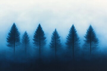 Blue trees in fog