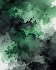 green with black cloudy watercolor painting texture strokes abstract background for card or greeting template banner backdrop