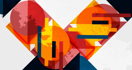 Grainy stain texture geometric abstract background with circles, squares and lines. Vector Illustration For Wallpaper, Banner, Background, Card, Book Illustration, landing page