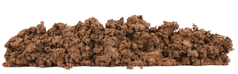 Heap of natural clay isolated on white background. Organic ground pattern. Wet clay material for craft.