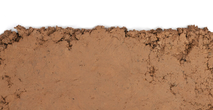 Piece of natural clay isolate on white  background. Organic ground pattern. Wet clay material for craft.