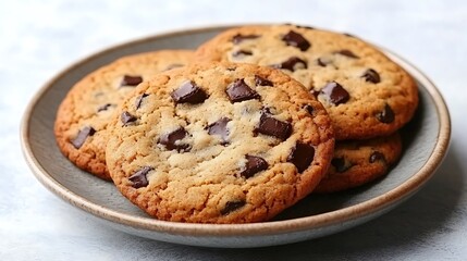 Delicious chocolate chunk cookies on a plate. (1)