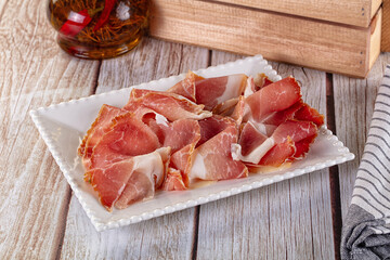 Cured parma pork meat slices