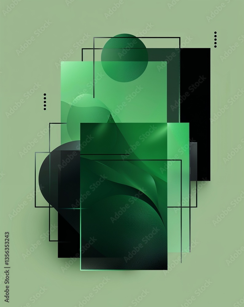 Aufkleber green with black transparent geometric shapes layer abstract background for card or greeting templat