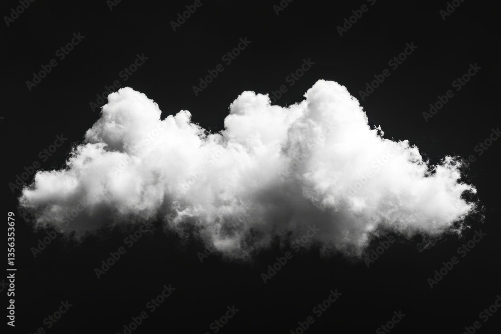 Poster ethereal cloudscape in monochrome a solitary cloud floats against a stark black backdrop creating a 