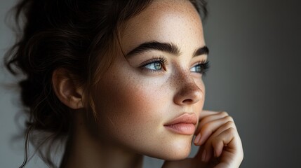 Portrait of a Radiant Woman with Flawless Makeup and a Captivating Smile