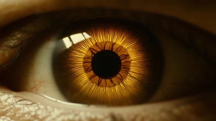 Fototapete Rund Close-up of a human eye with a golden iris and dark pupil. © sun