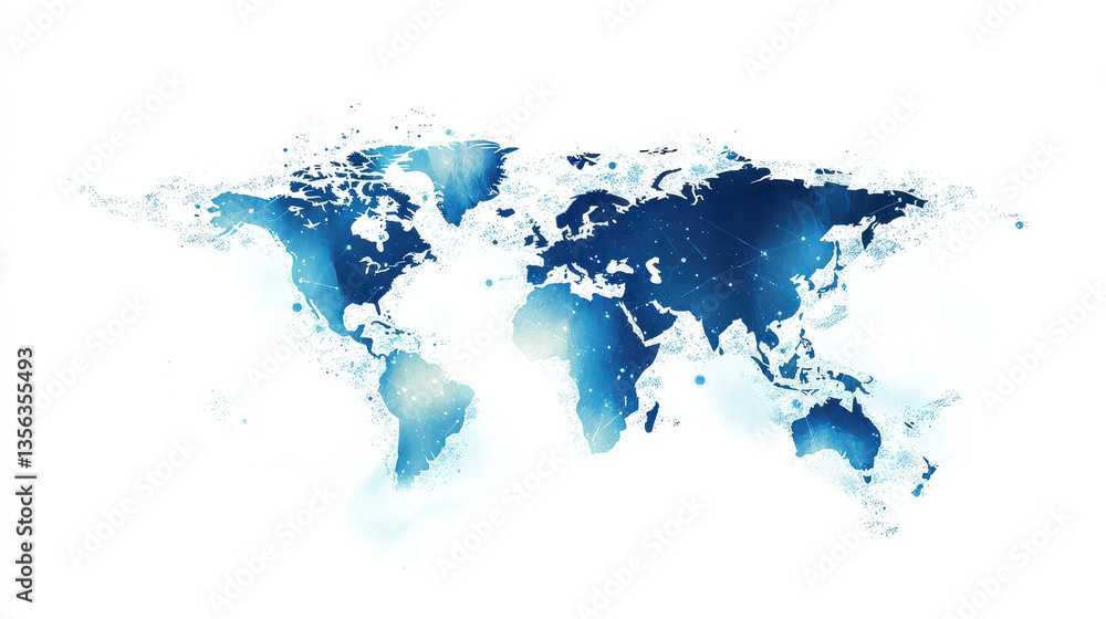 Poster abstract world map with global network and connectivity concept on a white background