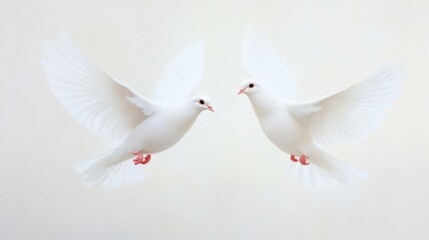 Two white doves in flight