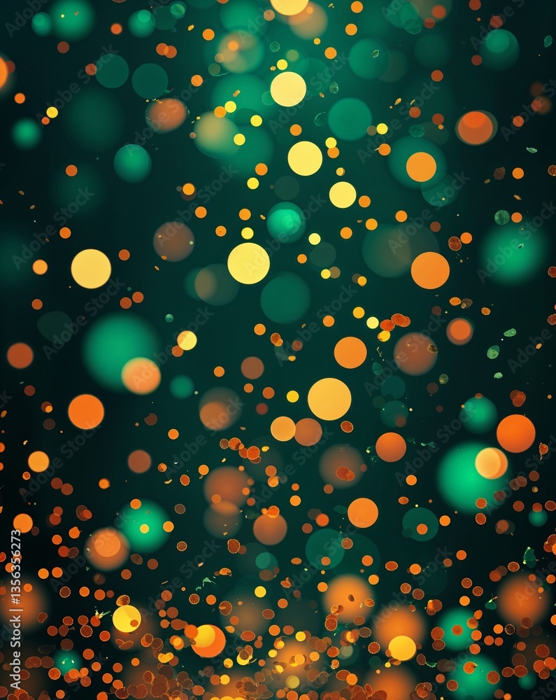 Aufkleber green with orange bokeh with glitters in dark abstract background for card or greeting template bann