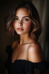 Portrait of a Radiant Woman with Flawless Makeup and a Captivating Smile