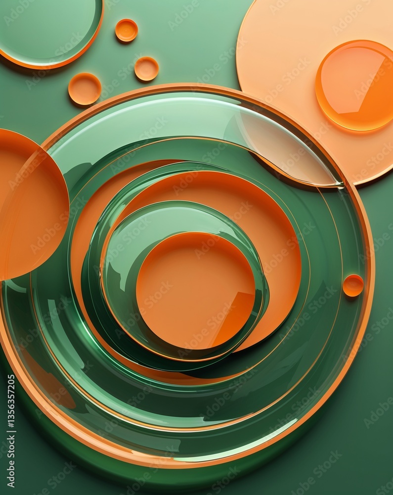 Aufkleber green with orange transparent circular shapes layer abstract background for card or greeting templat