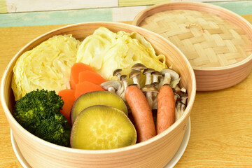 セイロで蒸し野菜