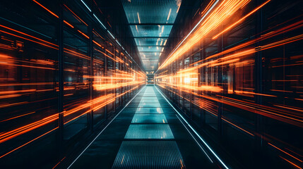 Obraz premium Futuristic tunnel with orange neon lights