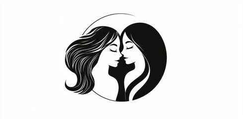 Black and white vector logo of two female faces with long hair 