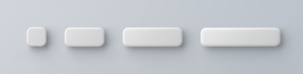3d vector white plastic rounded rectangle button on gray background. Realistic minimal icon with shadow.