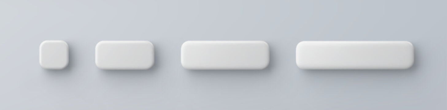 3d vector white plastic rounded rectangle button on gray background. Realistic minimal icon with shadow.