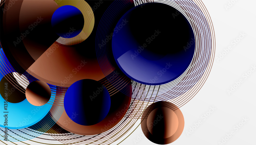Poster Abstract composition of overlapping circles with smooth gradients and transparency effects. Clean and modern design emphasizing depth, symmetry, and a minimal aesthetic