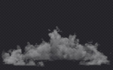 Smoke effect on transparent dark background. Fog gray cloud above the floor surface.