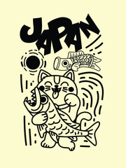 japanese theme doodle hand drawn black and white colour
