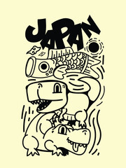 japanese theme doodle hand drawn black and white colour
