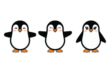 Naklejka premium Penguin set vector illustration isolated on white background