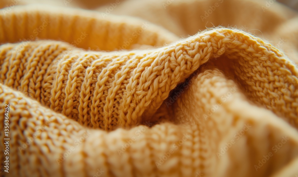 Poster close-up of soft yellow knitted fabric showcasing intricate texture and patterns