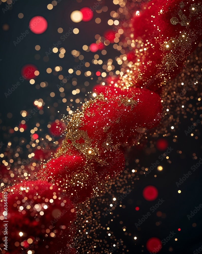 Poster red with gold bokeh with glitters in dark abstract background for card or greeting template banner b