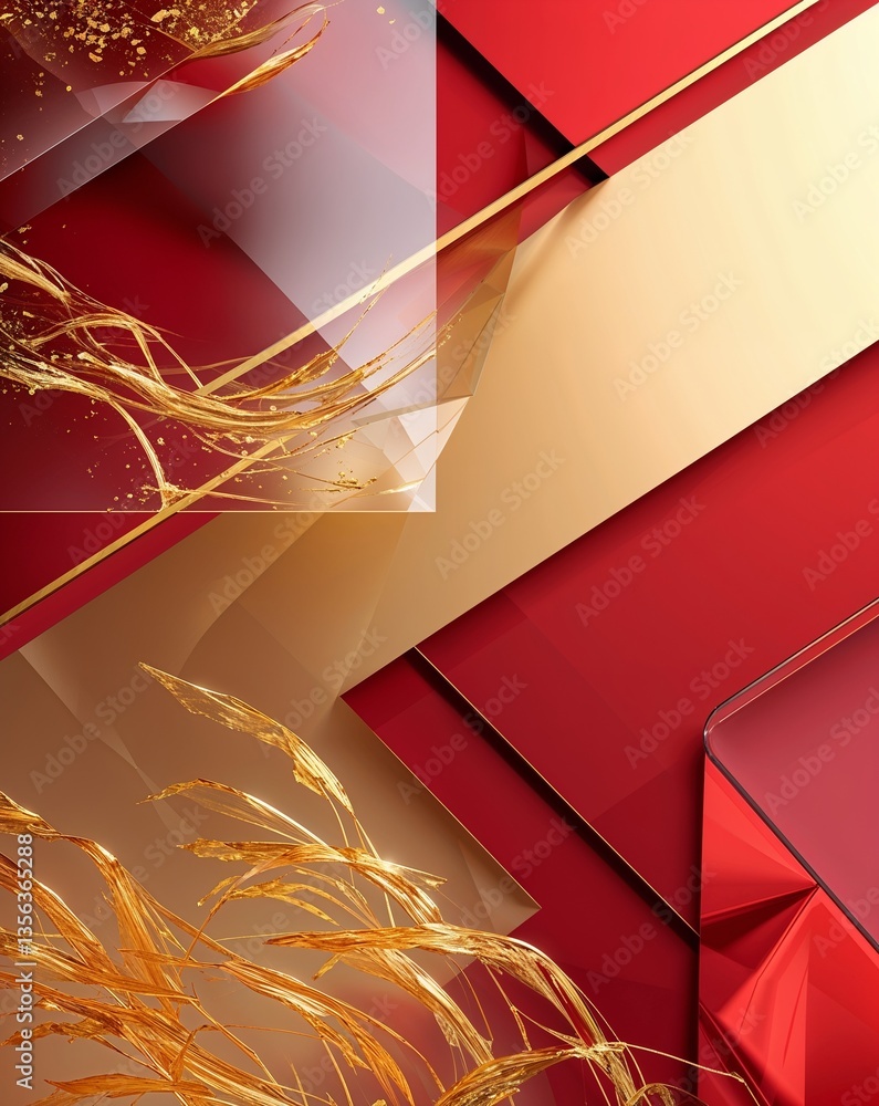 Poster red with gold transparent geometric shapes layer abstract background for card or greeting template b