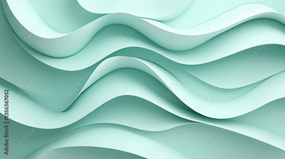 Poster abstract wavy background in soft mint green tones with layered curves and smooth textures