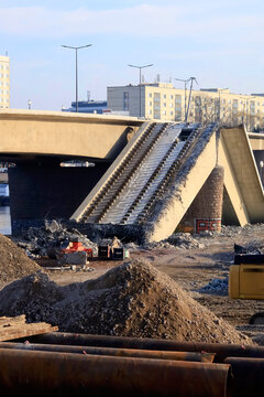 Demolition work on the Carolabr�cke bridge in Dresden, Germany