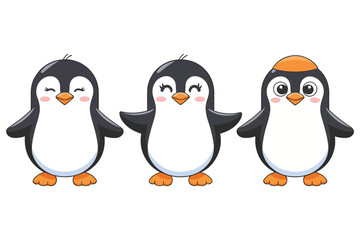 Fototapeta premium Penguin set vector illustration isolated on white background