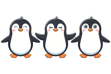 Fototapeta premium Penguin set vector illustration isolated on white background