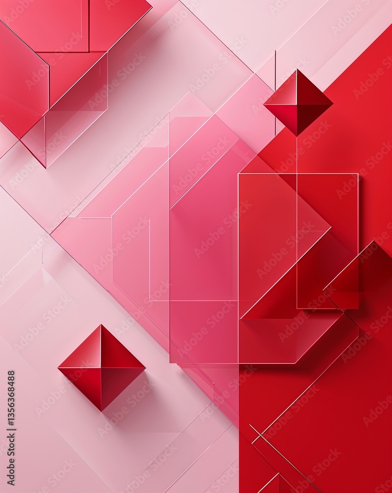 Poster red with pink transparent geometric shapes layer abstract background for card or greeting template b