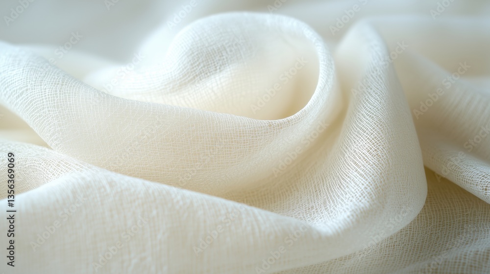 Poster delicate white fabric texture showcasing soft, flowing drapery and intricate weave patterns