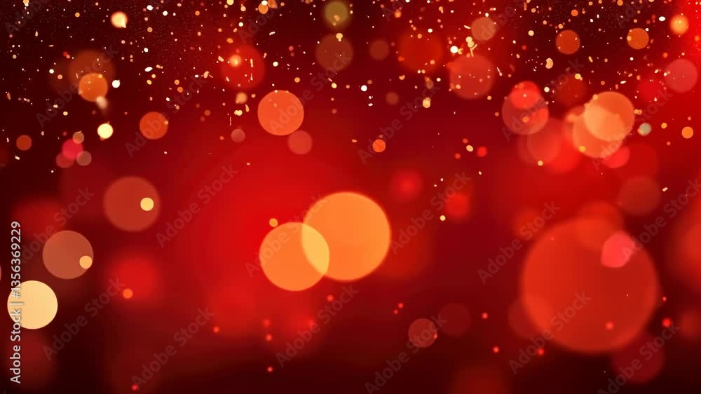 Poster a vibrant video background with red bokeh lights, captured from a straight-on angle, creating a fest