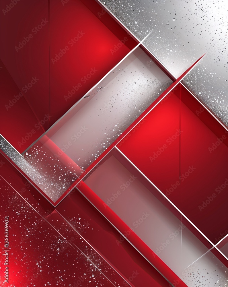Poster red with silver transparent geometric shapes layer abstract background for card or greeting template