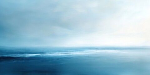 Obraz premium Dramatic seascape in blues and whites. Clouds drift across a vibrant sky, contrasting with the deep ocean below. A calming, painterly scene