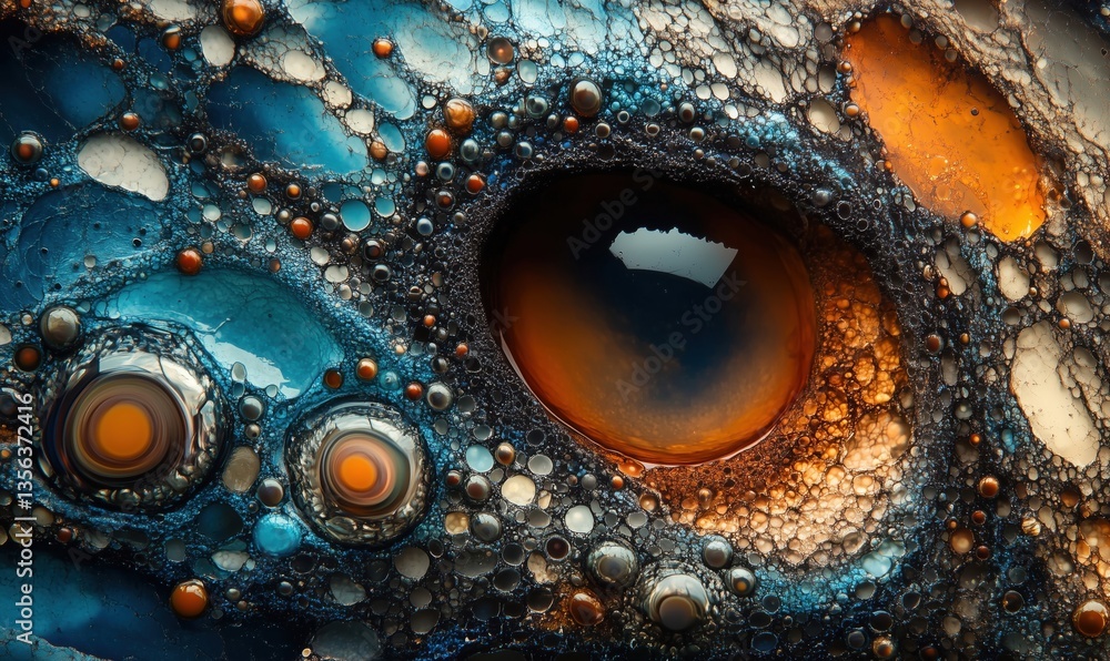 Poster close-up of colorful lizard eye with intricate textures and patterns