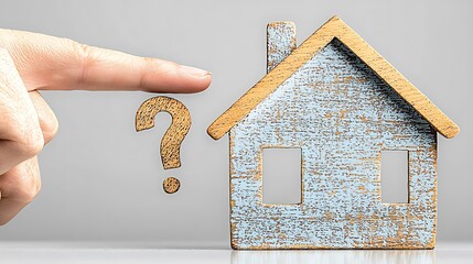 Hand points to a question mark over a house model