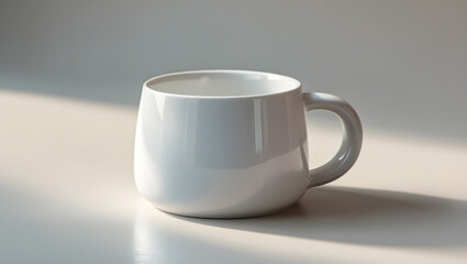A close-up of a ceramic coffee mug with a smooth, glossy surface