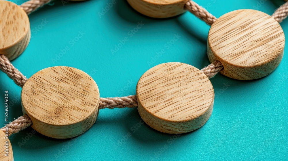 Aufkleber beautiful string of wooden beads displaying natural texture and craftsmanship in a decorative arrang