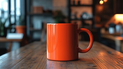 Orange Mug on Wooden Table
