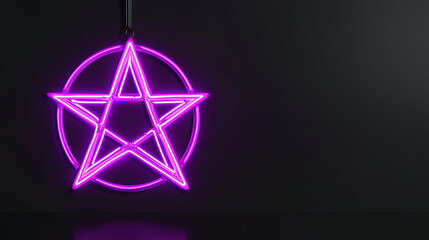 Purple neon satanic pentagram symbol of demonic portal