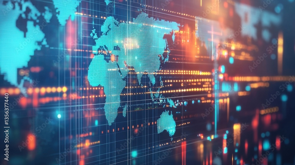 Poster world map displayed on a computer screen representing a digital study platform for global learning a