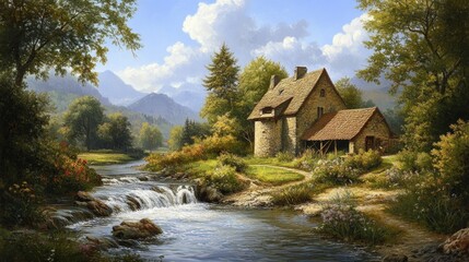 Idyllic riverside cottage surrounded by nature's serene beauty