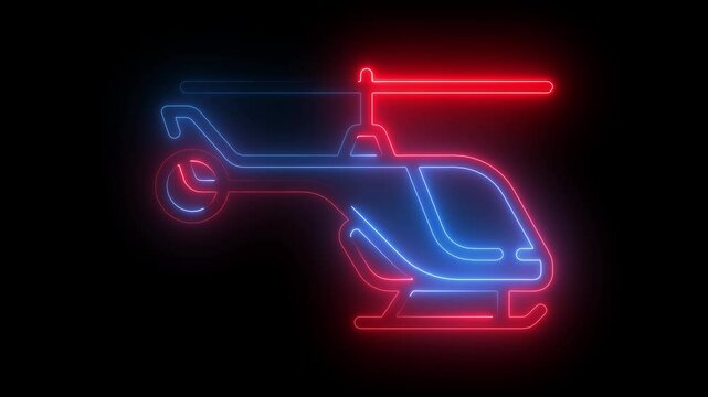 Neon helicopter sign icon animation purple color with black background